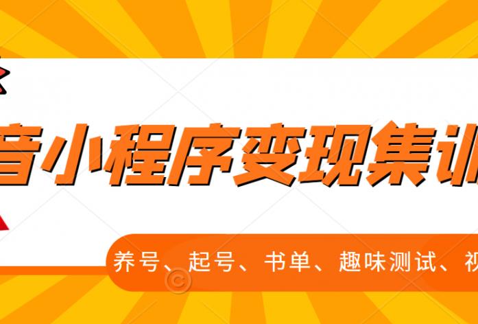 抖音小程序变现集训课，养号、起号、书单、趣味测试、视频剪辑，全套流程-58轻创项目库