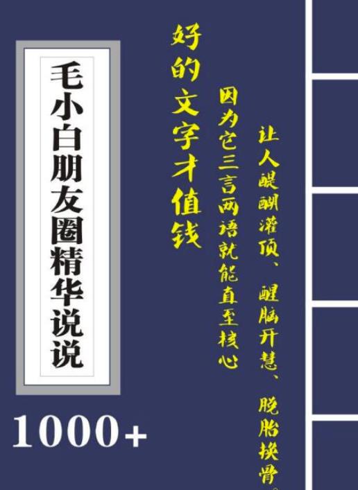 毛小白内容合集《朋友圈说说精华1000 》好的文字才值钱（第1部 2部）-58轻创项目库