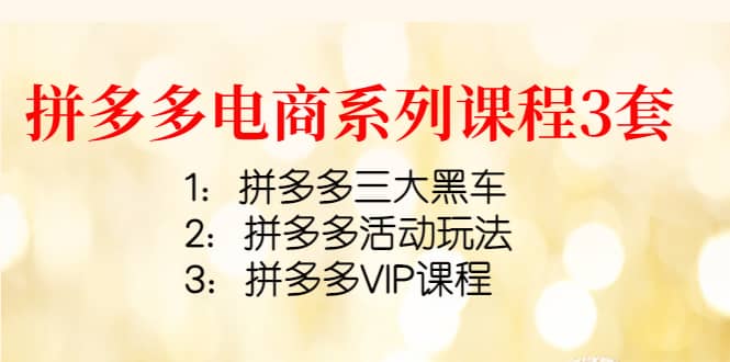 拼多多电商系列课程3套：拼多多三大黑车 拼多多活动玩法 拼多多VIP课程-58轻创项目库