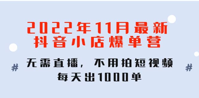 2022年11月最新抖音小店爆单训练营：无需直播，不用拍短视频，每天出1000单-58轻创项目库