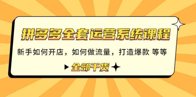 拼多多全套运营系统课程：新手如何开店 如何做流量 打造爆款 等等 全部干货-58轻创项目库