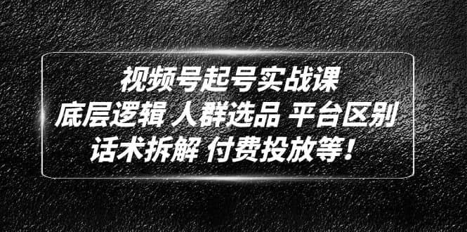 视频号起号实战课：底层逻辑 人群选品 平台区别 话术拆解 付费投放等-58轻创项目库