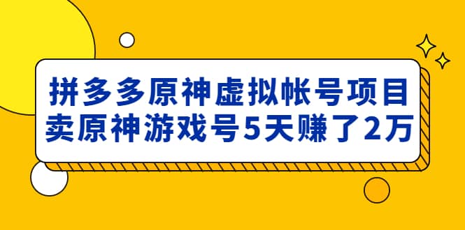 外面卖2980的拼多多原神虚拟帐号项目-58轻创项目库