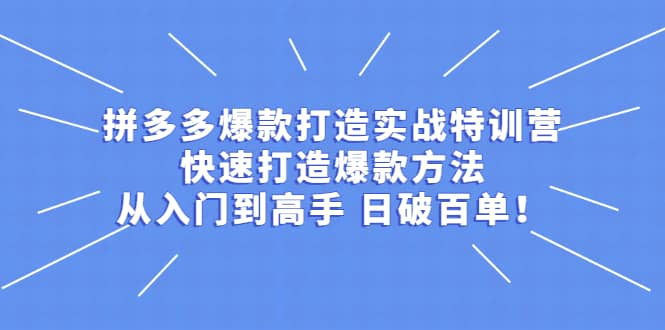 拼多多爆款打造实战特训营：快速打造爆款方法，从入门到高手 日破百单-58轻创项目库