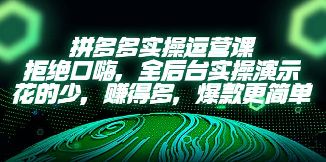 拼多多实操运营课：拒绝口嗨，全后台实操演示，花的少，赚得多，爆款更简单-58轻创项目库