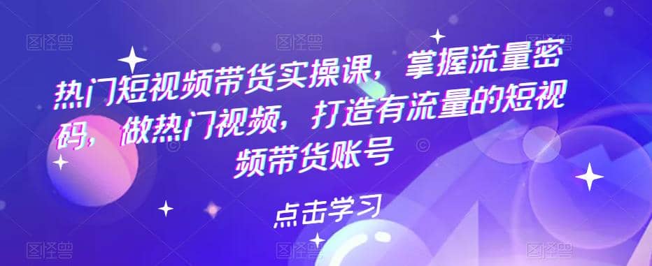 热门短视频带货实战 掌握流量密码 做热门视频 打造有流量的短视频带货账号-58轻创项目库