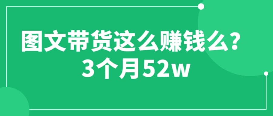 图文带货这么赚钱么? 3个月52W 图文带货运营加强课-58轻创项目库