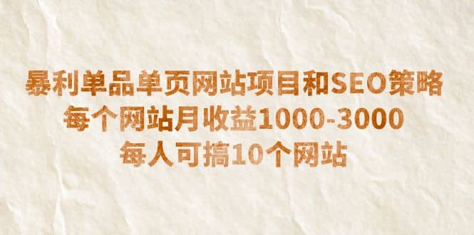 暴利单品单页网站项目和SEO策略 每个网站月收益1000-3000 每人可搞10个-58轻创项目库