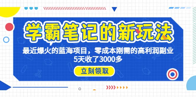 学霸笔记新玩法，最近爆火的蓝海项目，0成本高利润副业，5天收了3000多-58轻创项目库