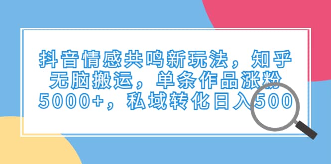 抖音情感共鸣新玩法，知乎无脑搬运，单条作品涨粉5000 ，私域转化日入500-58轻创项目库