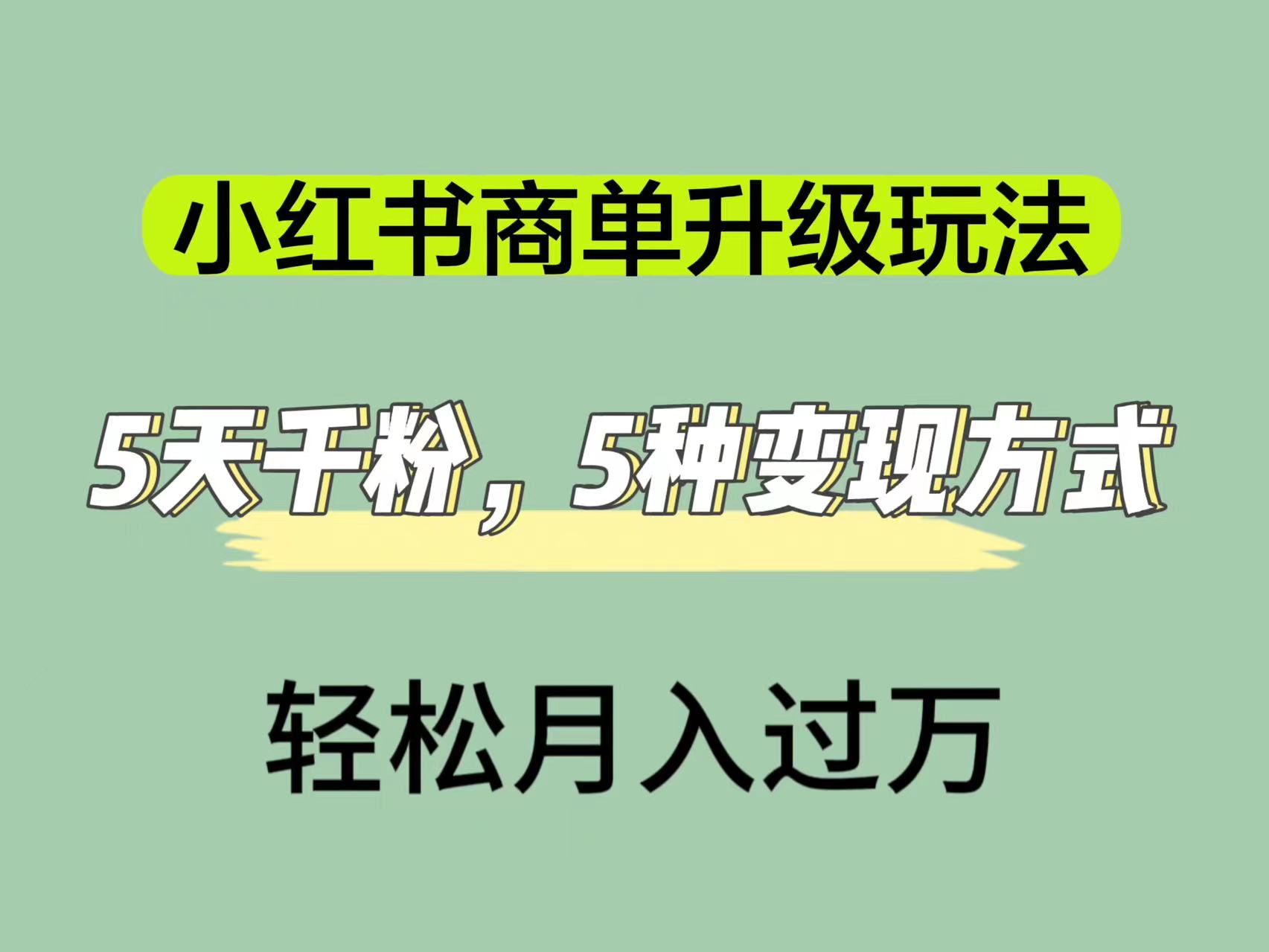 小红书商单升级玩法，5天千粉，5种变现渠道，轻松月入1万-58轻创项目库