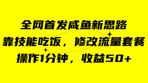 咸鱼冷门新玩法，靠“技能吃饭”，修改流量套餐，操作1分钟，收益50-58轻创项目库