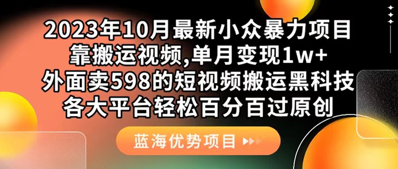 外面卖598的10月最新短视频搬运黑科技，各大平台百分百过原创 靠搬运月入1w-58轻创项目库