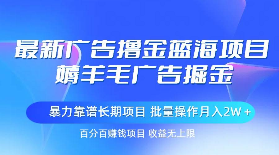 最新广告撸金蓝海项目，薅羊毛广告掘金 长期项目 批量操作月入2W＋-58轻创项目库