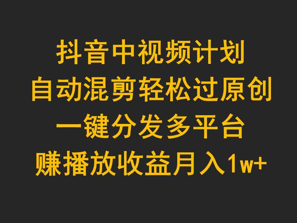 抖音中视频计划，自动混剪轻松过原创，一键分发多平台赚播放收益，月入1w+-58轻创项目库