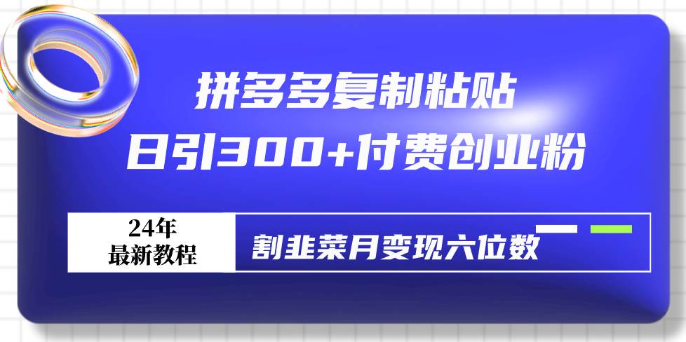 拼多多复制粘贴日引300+付费创业粉，割韭菜月变现六位数最新教程！-58轻创项目库