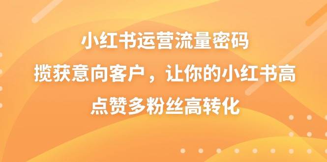 小红书运营流量密码，揽获意向客户，让你的小红书高点赞多粉丝高转化-58轻创项目库