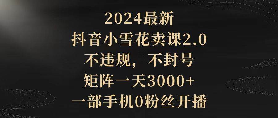 2024最新抖音小雪花卖课2.0 不违规 不封号 矩阵一天3000+一部手机0粉丝开播-58轻创项目库