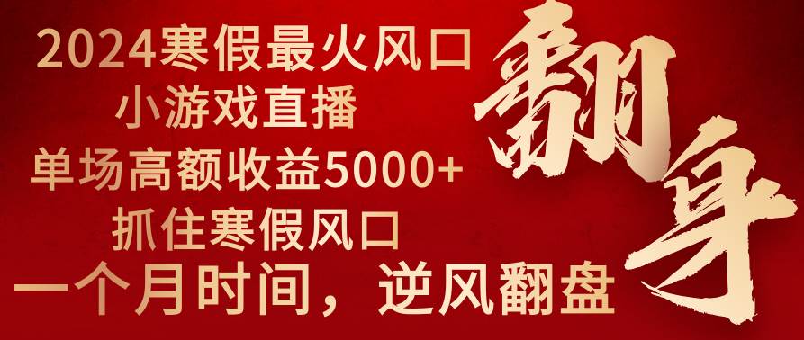 2024年最火寒假风口项目 小游戏直播 单场收益5000+抓住风口 一个月直接提车-58轻创项目库