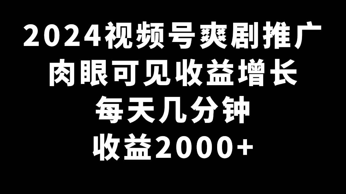 2024视频号爽剧推广，肉眼可见的收益增长，每天几分钟收益2000+-58轻创项目库