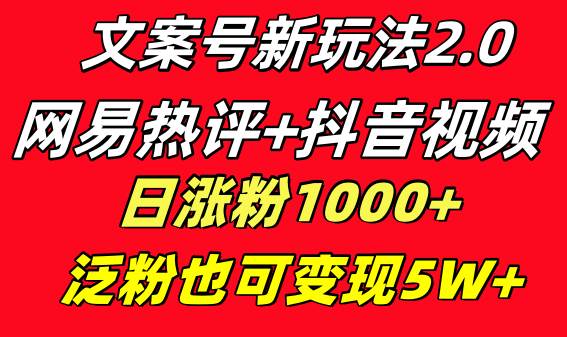 文案号新玩法 网易热评+抖音文案 一天涨粉1000+ 多种变现模式 泛粉也可变现-58轻创项目库