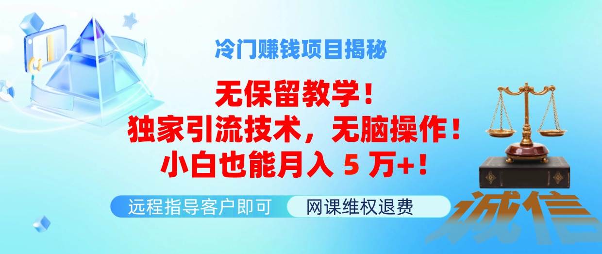 冷门赚钱项目无保留教学！独家引流技术，无脑操作！小白也能月入5万+！-58轻创项目库