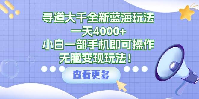 寻道大千全新蓝海玩法，一天4000+，小白一部手机即可操作，无脑变现玩法！-58轻创项目库