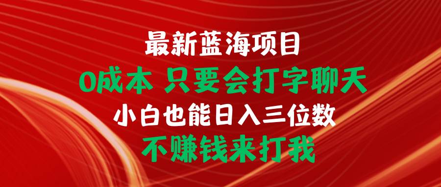 最新蓝海项目 0成本 只要会打字聊天 小白也能日入三位数 不赚钱来打我-58轻创项目库