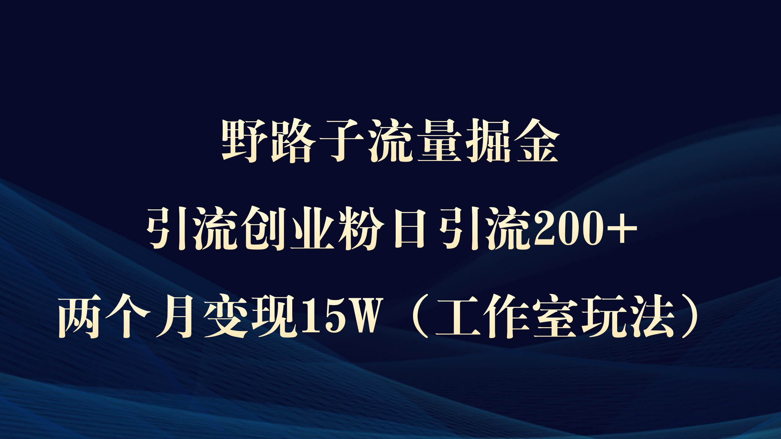 野路子流量掘金，引流创业粉日引流200+，两个月变现15W（工作室玩法））-58轻创项目库