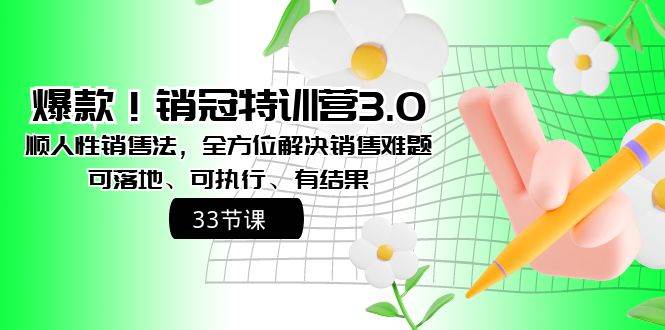 爆款！销冠特训营3.0之顺人性销售法，全方位解决销售难题、可落地、可执行、有结果-58轻创项目库