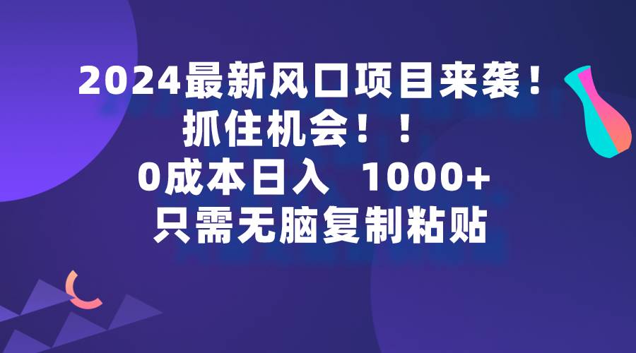 2024最新风口项目来袭，抓住机会，0成本一部手机日入1000+，只需无脑复…-58轻创项目库