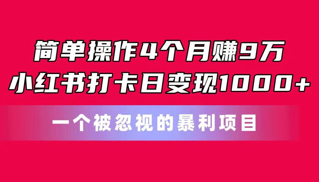 简单操作4个月赚9万！小红书打卡日变现1000+！一个被忽视的暴力项目-58轻创项目库