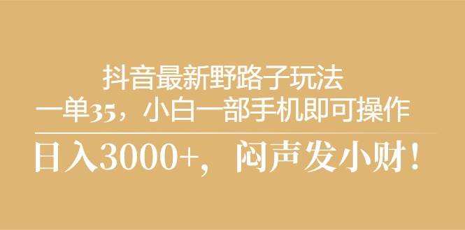 抖音最新野路子玩法，一单35，小白一部手机即可操作，，日入3000+，闷…-58轻创项目库