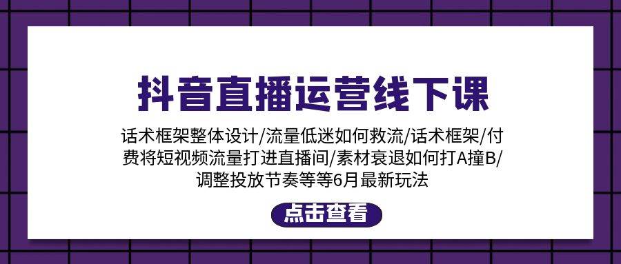 抖音直播运营线下课：话术框架/付费流量直播间/素材A撞B/等6月新玩法-58轻创项目库