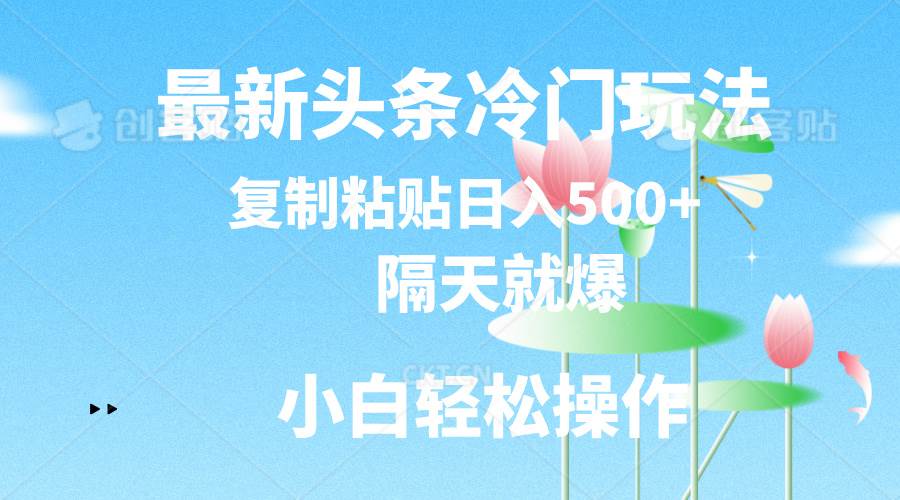 最新头条冷门玩法，隔天就爆，复制粘贴日入500+-58轻创项目库