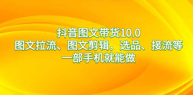 抖音图文带货10.0，图文拉流、图文剪辑，选品、接流等，一部手机就能做-58轻创项目库