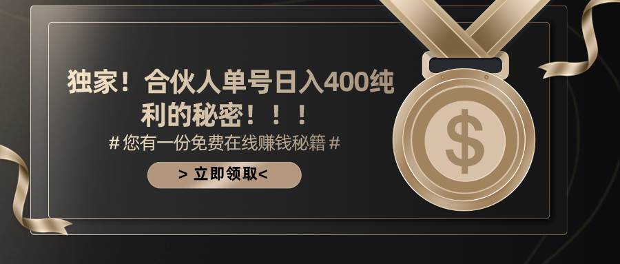 合伙人广告撸金最新玩法，每天单号400纯利-58轻创项目库