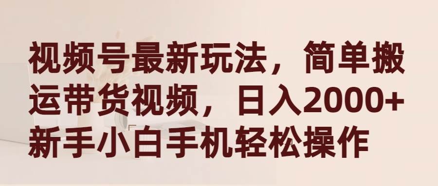 视频号最新玩法，简单搬运带货视频，日入2000+，新手小白手机轻松操作-58轻创项目库