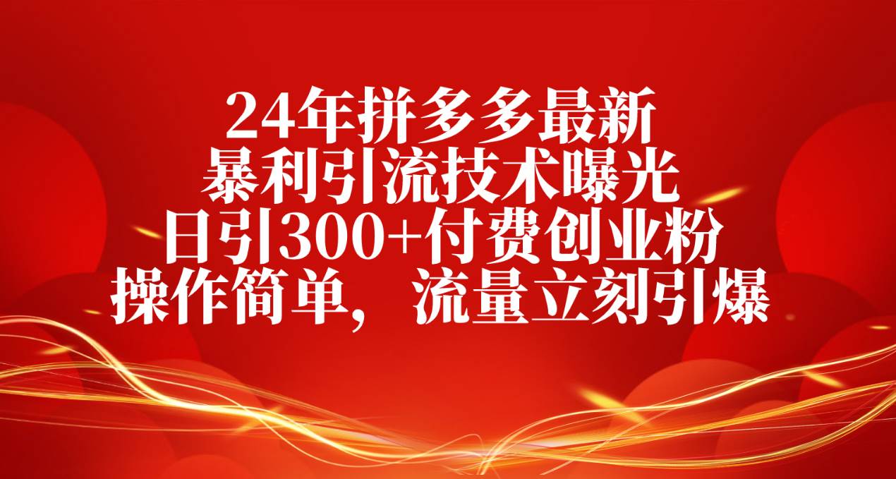 24年拼多多最新暴利引流技术曝光，日引300+付费创业粉，操作简单，流量…-58轻创项目库