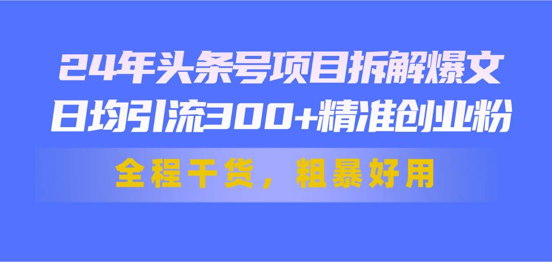 24年头条号项目拆解爆文，日均引流300+精准创业粉，全程干货，粗暴好用-58轻创项目库