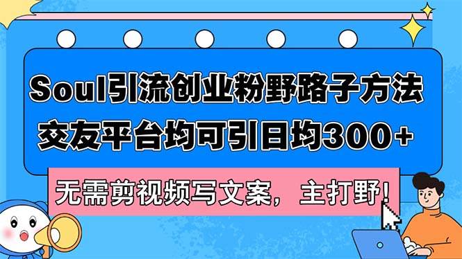 Soul引流创业粉野路子方法，交友平台均可引日均300+，无需剪视频写文案…-58轻创项目库