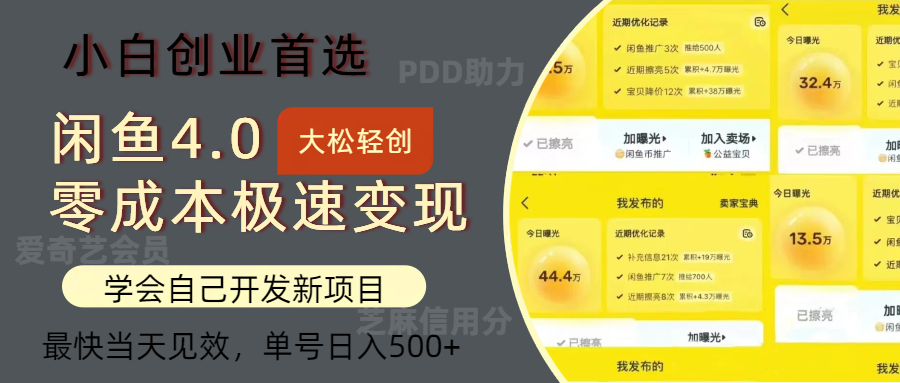 闲鱼0成本极速变现项目，多种变现方式，单号日入500+最新玩法-58轻创项目库