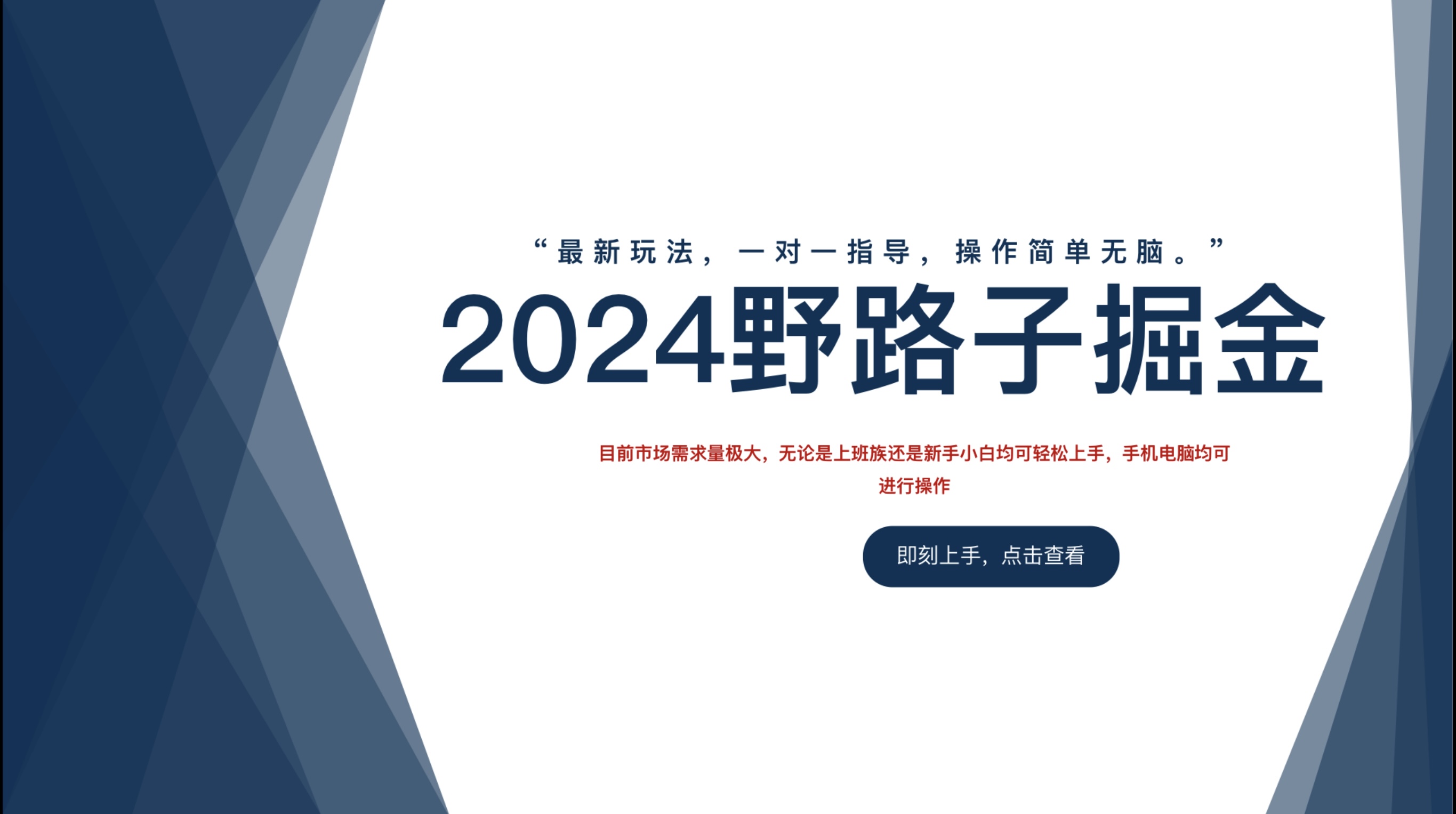 2024野路子掘金，最新玩 法， 一对一指导，操作简单无脑。-58轻创项目库