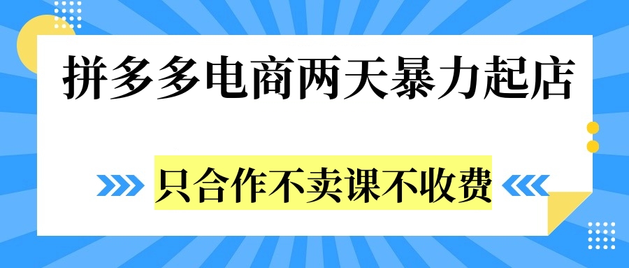 拼多多两天暴力起店，只合作不卖课不收费-58轻创项目库