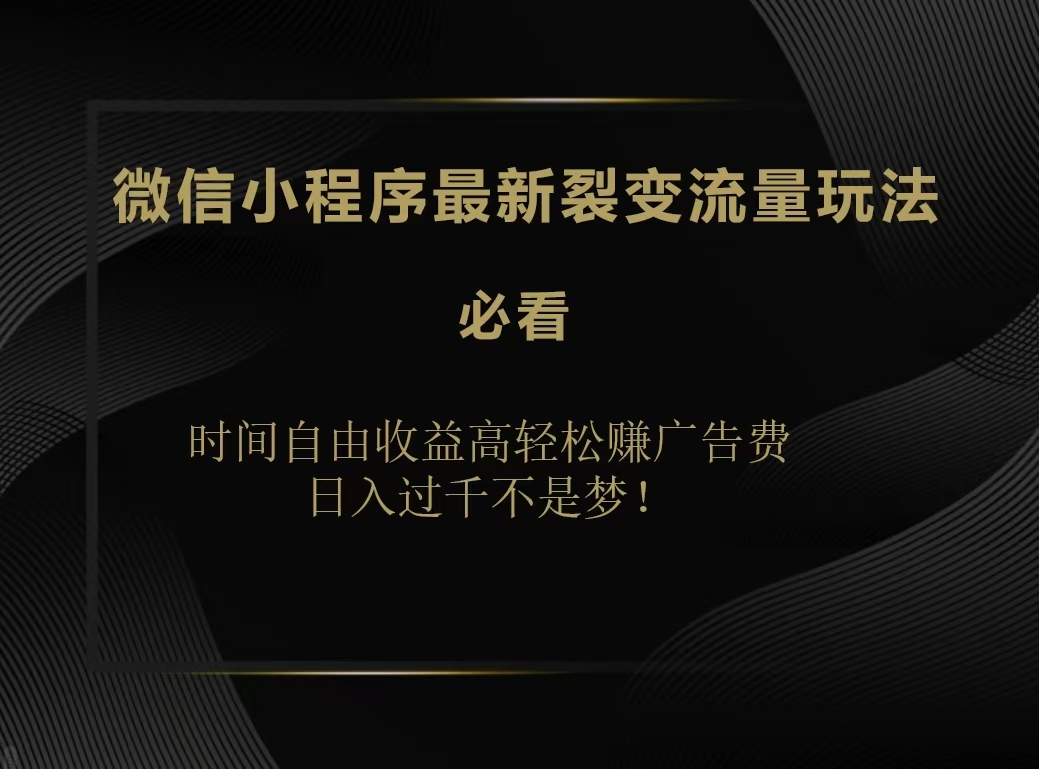 微信小程序最新裂变流量玩法，时间自由收益高轻松赚广告费，日入200-500+-58轻创项目库