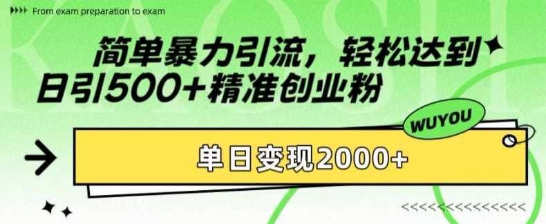 简单暴力引流轻松达到日引500+精准创业粉，单日变现2k【揭秘】-58轻创项目库