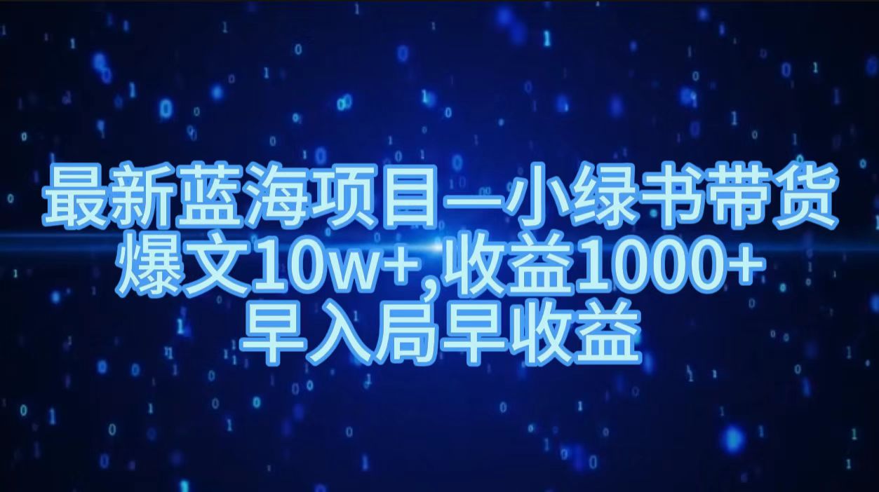 最新蓝海项目小绿书带货，爆文10w＋，收益1000＋，早入局早获益！！-58轻创项目库