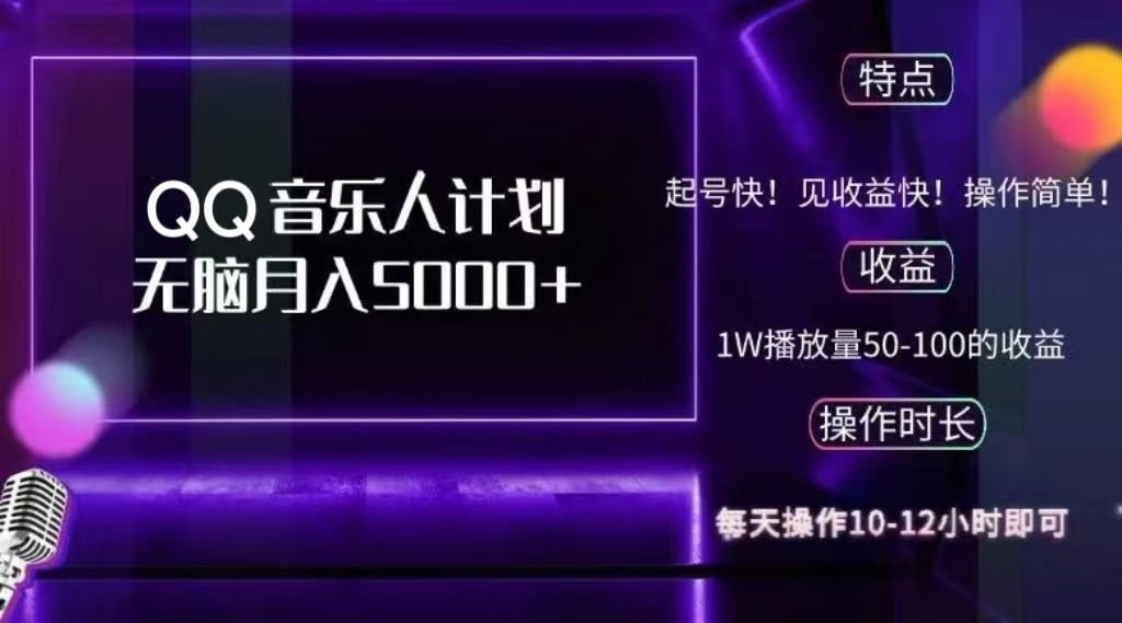 2024 QQ音乐人计划，轻松月入5000+，纯无脑操作，可批量放大操作-58轻创项目库