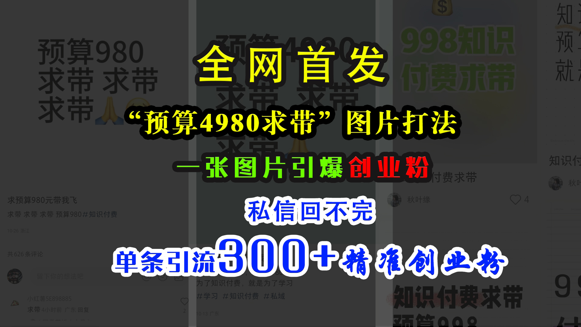 小红书“预算4980带我飞”图片打法，一张图片引爆创业粉，私信回不完，单条引流300+精准创业粉-58轻创项目库